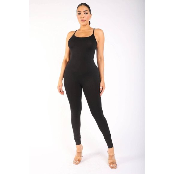 Boutique Pants - Women's Spaghetti Strap Black Bodycon Tank One Piece Jumpsuits Rompers S M L
